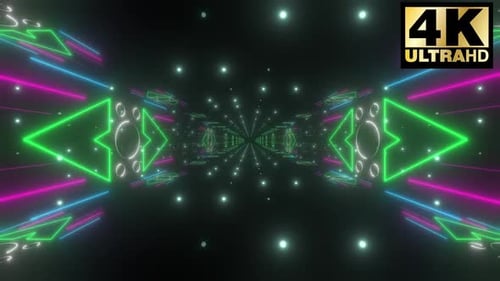 Abstract Neon Tunnel with Flashing Geometric Lights