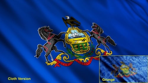 Waving Pennsylvania State Flag with Clean and Grunge Versions