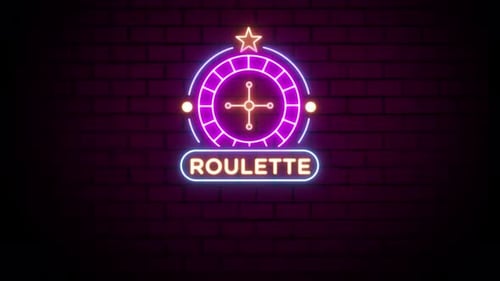 Roulette Casino Neon Sign no fundo da parede de tijolos