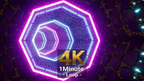 Grass Stone Tile Neon Light Tunnel VJ Loop