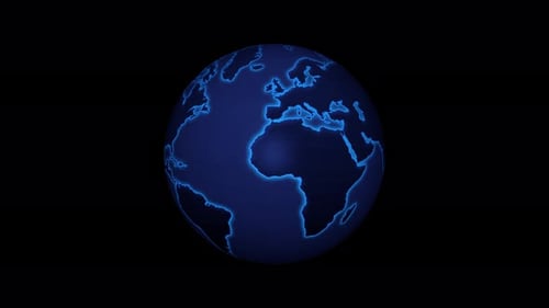 Rotating Blue Glowing Earth Globe Digital Animation