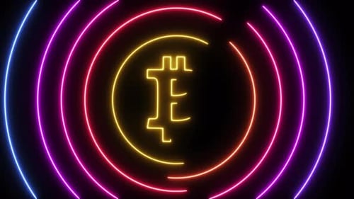 Animated Neon Bitcoin Symbol with Glowing Concentric Circles