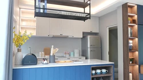 Stylish Blue Counter Kitchen and Ding Area Decoration