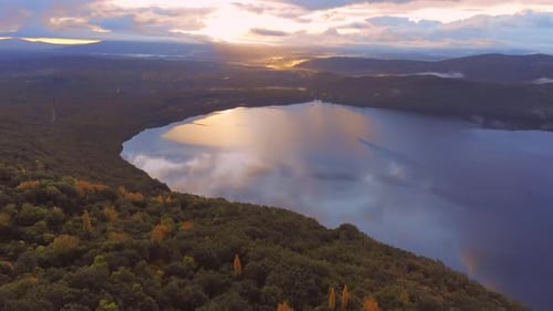 Peaceful lake in morning in nature