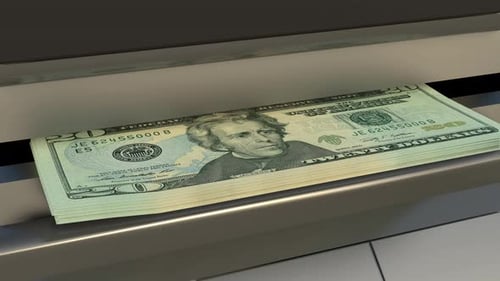 Realistic Twenty Dollar Bills Money Dispenser Animation