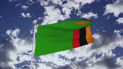 Flagge Sambia mit Himmel 4k