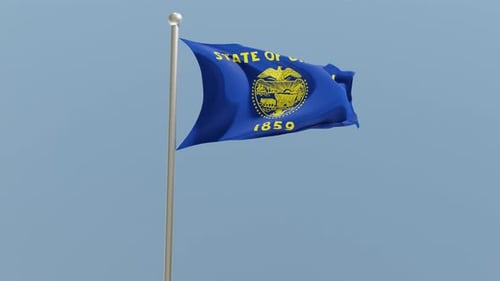 Animated Oregon State Flag Waving On Flagpole