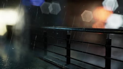 Heavy Rain Overlay with City Lights Bokeh at Night