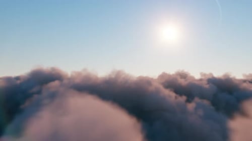Flug durch sich bewegende Wolkenlandschaft mit schönen Sonnenstrahlen