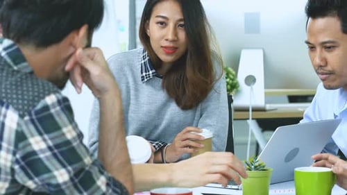 creativity business ideas concept with group of designer brainstorm in beautiful deisgn office offic