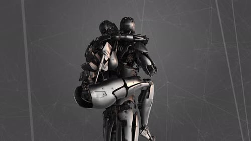 Two Sci-Fi Robots Embrace in a Futuristic Animation Loop