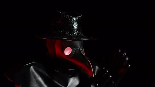 Plague Doctor Figure in Dark, Ominous Costume