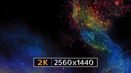 Colorful Paint Clouds with Glittery Particles on Dark Background