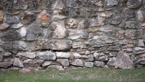 Detailed Stone Wall with Green Grass Base