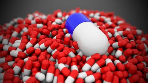 The one huge pill falls onto stock of smaller ones causing collision. HD