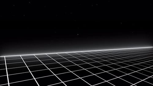 Retro-Futuristic Perspective Grid Horizon with Glowing Stars