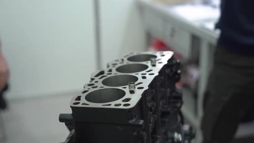 Engine Block at Factory Being Repaired