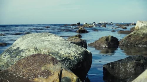 Großer Stein im Wasser durch das Meer