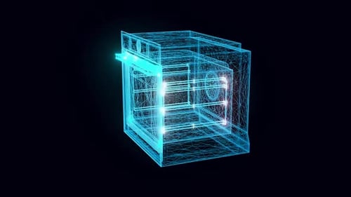 Futuristic Wireframe Oven Digital Technology Rotating Animation