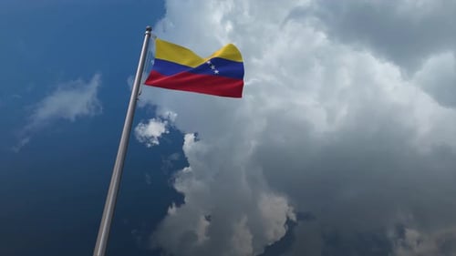 Realistic Venezuela National Flag Waving in Dynamic Cloudy Sky Loop
