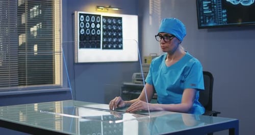 Doctor Using Transparent Display Screen