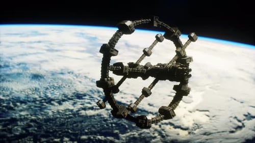 Massives Raumschiff nimmt Position über von der NASA bereitgestellten Erdelementen ein