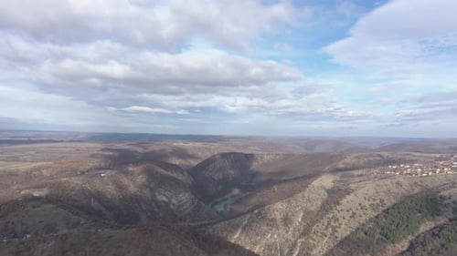 Dramatic landscape and clouds over river Timok 4K drone video