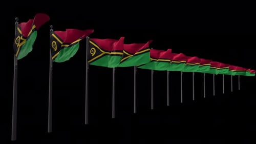 Vanuatu National Flags Waving in Realistic Wind Animation
