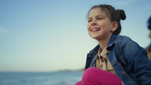 Smiling Girl Enjoy Sea Beach on Summer Holiday