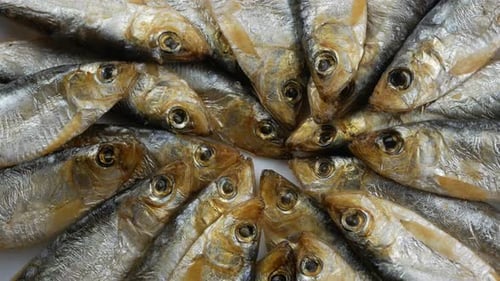 Smoked Baltic sprat, whitebait. are small fish salted