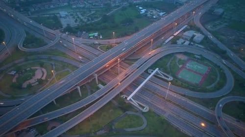 4K : Hyperlapse or Dronelapse Top view of Highway road junctions