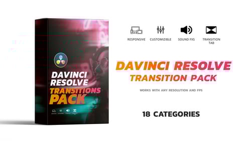Pacote de mais de 100 transições dinâmicas e contínuas para DaVinci Resolve | Edit Page e Fusion Ready