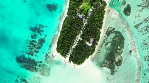 Aerial top view travel of paradise seashore beach voyage by blue water and white sandy background of