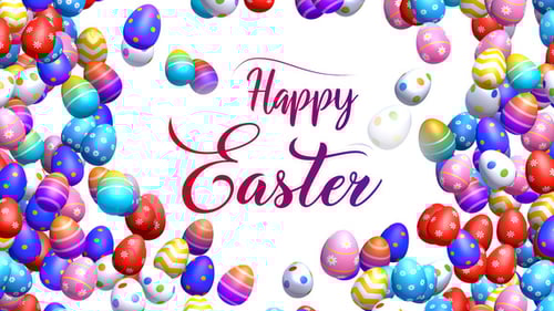 Animated Happy Easter Greeting Card with Falling Decorative Eggs