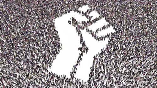 Animated Crowd Forms Raised Fist for Protest and Justice
