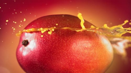 Fresh Mango with Juice Pouring Down Side