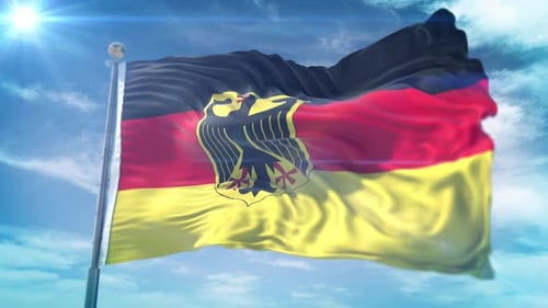 Realistic German Flag with National Eagle Emblem Waving
