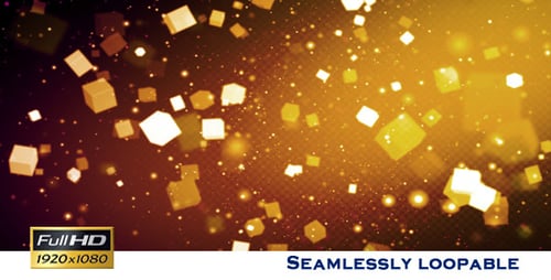 Abstract Golden Cubes and Sparkling Particles Celebration Background Loop