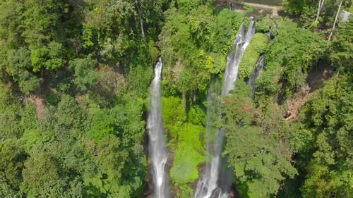 Aerial Shot of the Biggest Waterfall on the Bali Island - the Sekumpul Waterfall, Travel To Bali