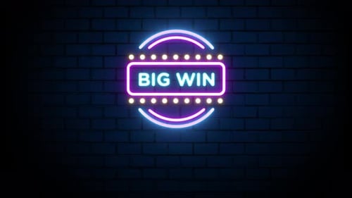 Enseigne néon Jackpot Big Win Casino sur fond de mur de briques 4K
