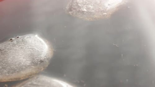 Melting Ice Cubes Floating in Clear Water