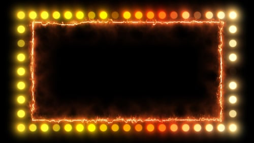Fiery Neon Rectangle with Marquee Light Border Frame