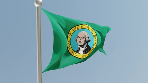 Realistic Washington State Flag Waving on Pole