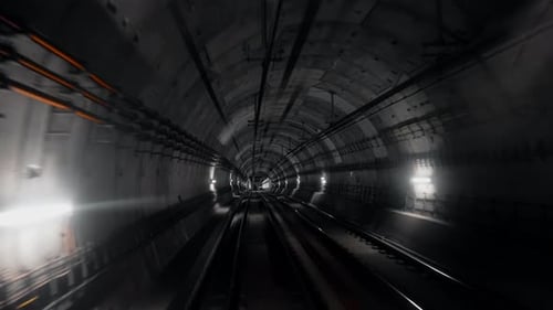 Blick auf die hintere Kabine der fahrerlosen U-Bahn, die durch den unterirdischen Tunnel