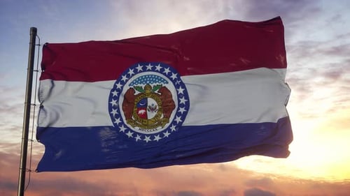 Missouri State Flag Waving in Realistic Sunset Animation