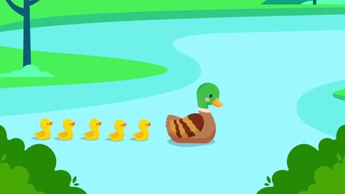 Duck With Ducklings Swim In The Lake