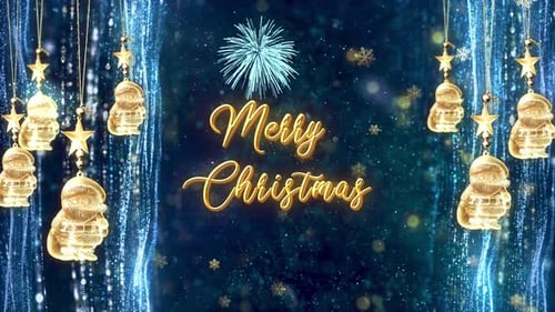 Elegant Merry Christmas Title with Golden Ornaments and Snowflakes