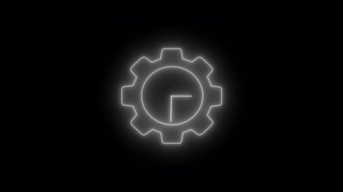 Animated Neon Settings Gear with Time Clock Icon