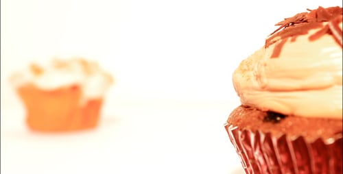 Two Delicious Cupcakes with Chocolate and White Frosting