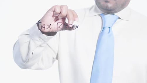 Writing Tax Refund on a Clear Surface